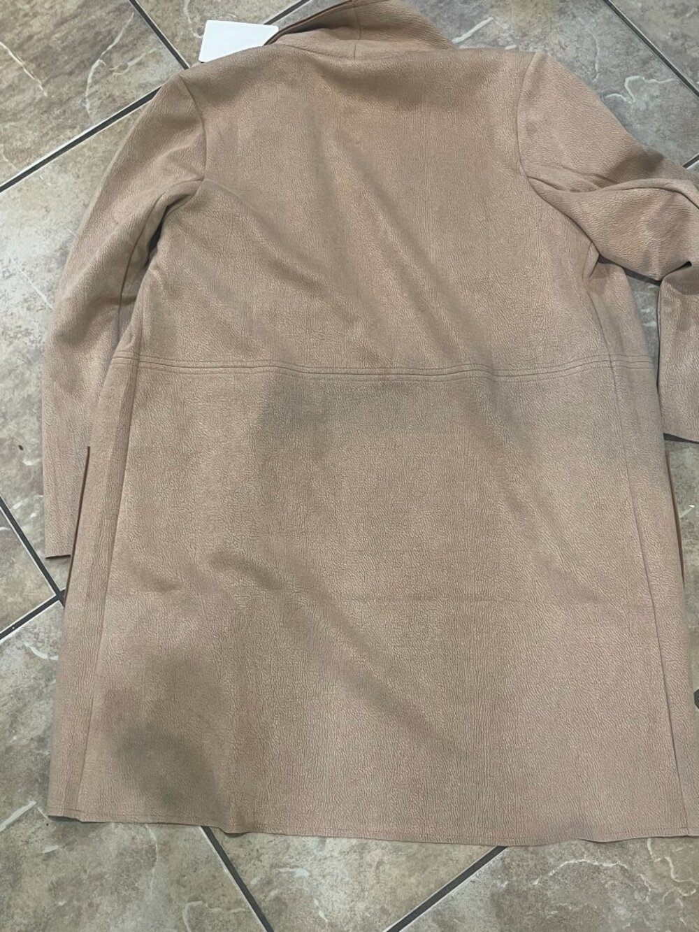 Olivia Grey XL Camel Textured Long Open Front Coat NWT Flaw - Picture 10 of 13
